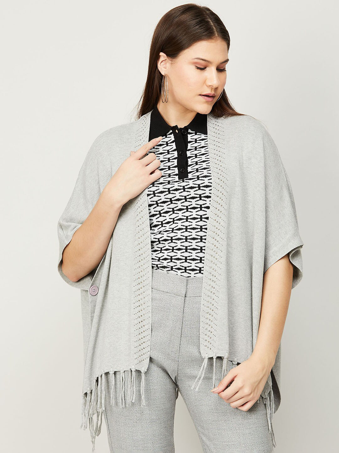 Buy CODE By Lifestyle Women Grey Embellished Shrug Shrug for Women