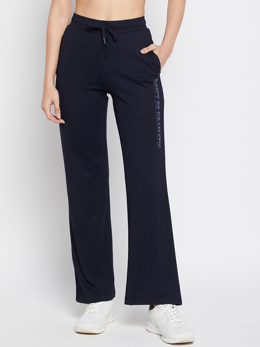 Buy MADAME M SECRET Women Navy Blue Typography Printed Cotton Track Pant Track Pants for Women