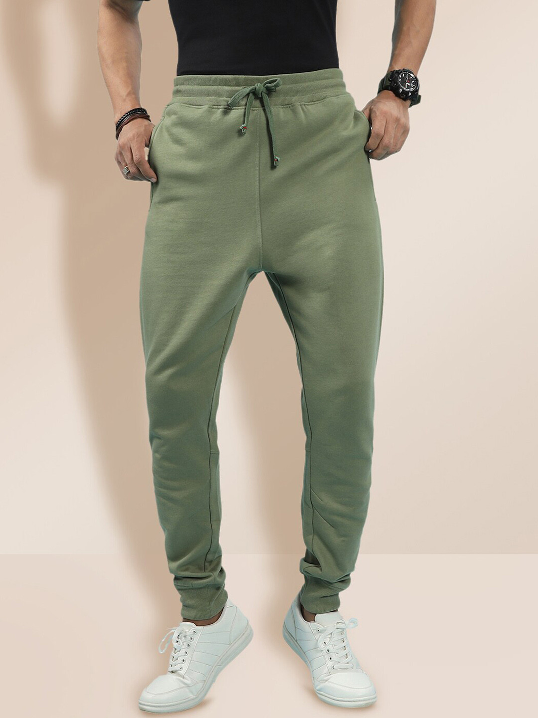 Buy KRA Men Olive Green Tapered Fit Joggers Trousers for Men 20470864