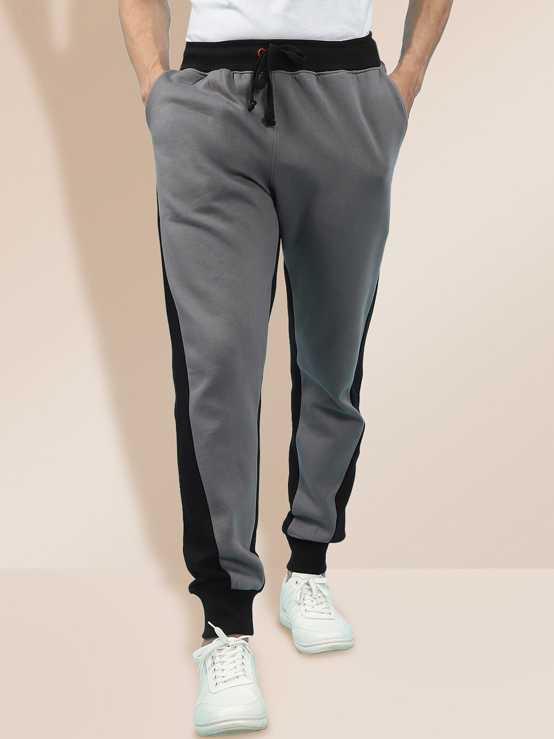 Men's Charcoal Comfort Slim Fit Low-Rise Joggers Trousers