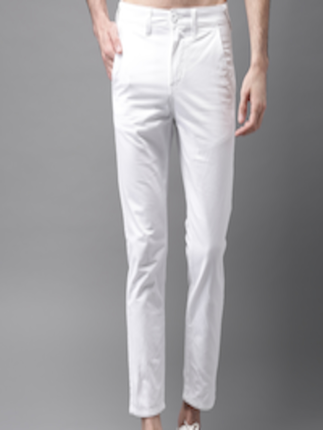 Buy HERE&NOW Men White Slim Fit Solid Cropped Chinos - Trousers for Men ...