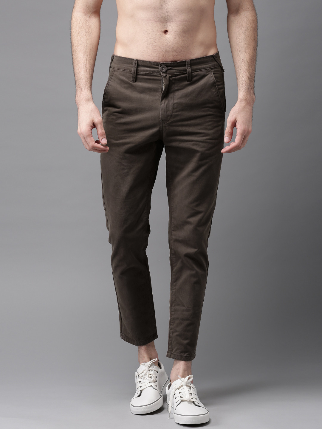 Buy HERE&NOW Men Brown Slim Fit Solid Chinos - Trousers for Men 2047099 ...