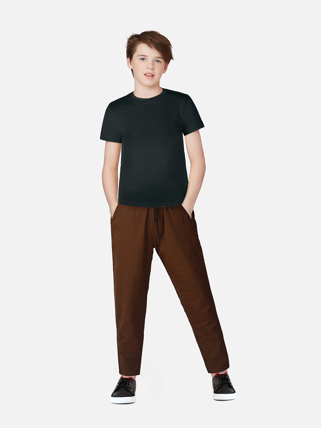 Boys Dark Brown Solid Trousers
