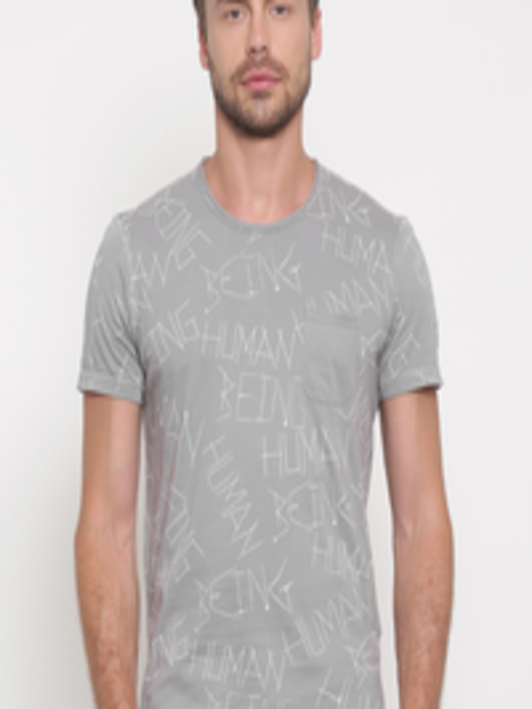 Buy Being Human Men Grey Printed Round Neck T Shirt - Tshirts for Men ...