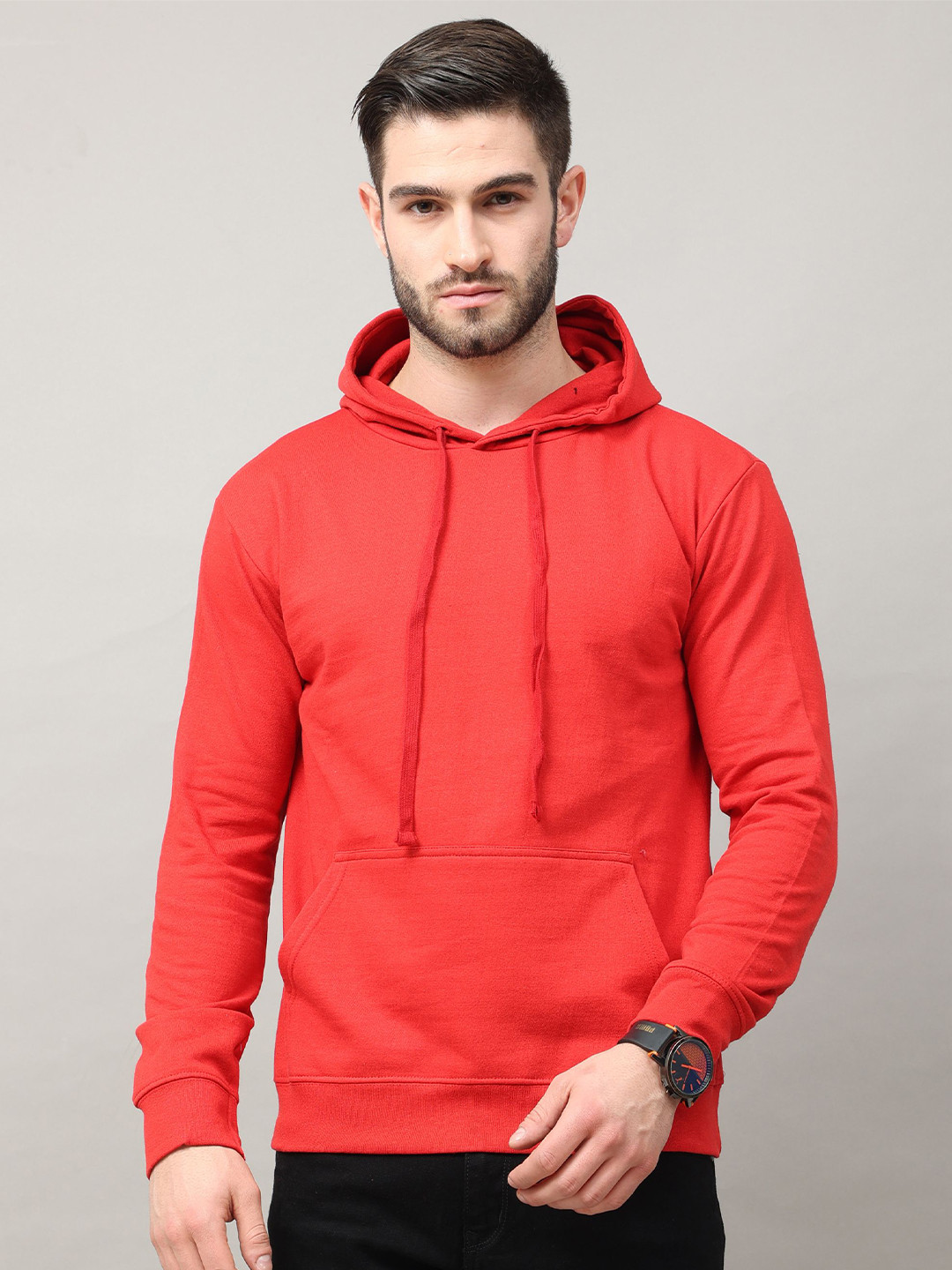 Buy Jolie Robe Men Red Hooded Pure Cotton Sweatshirt Sweatshirts for