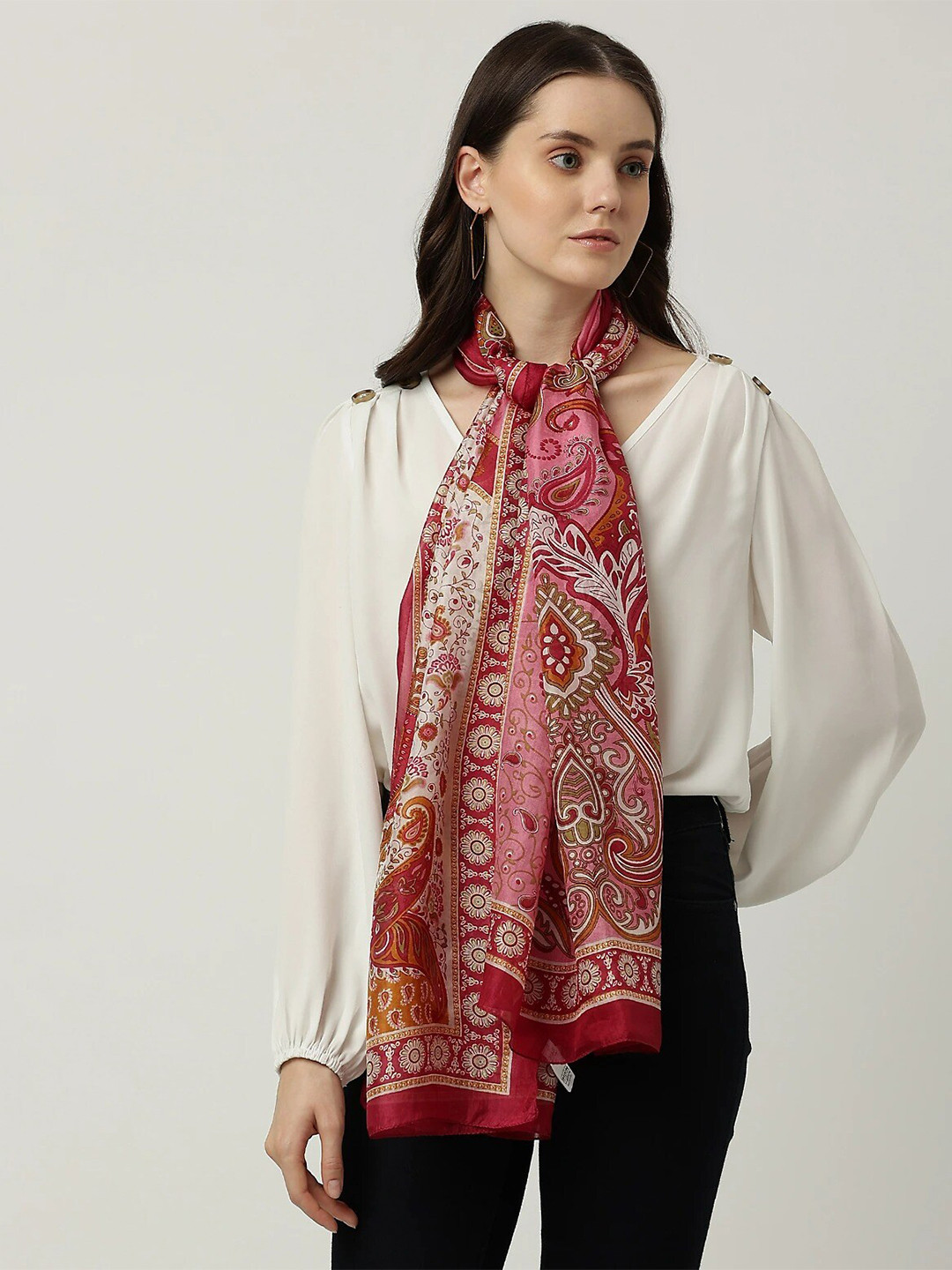 Buy Marks & Spencer Women Pink & Maroon Printed Scarf Scarves for