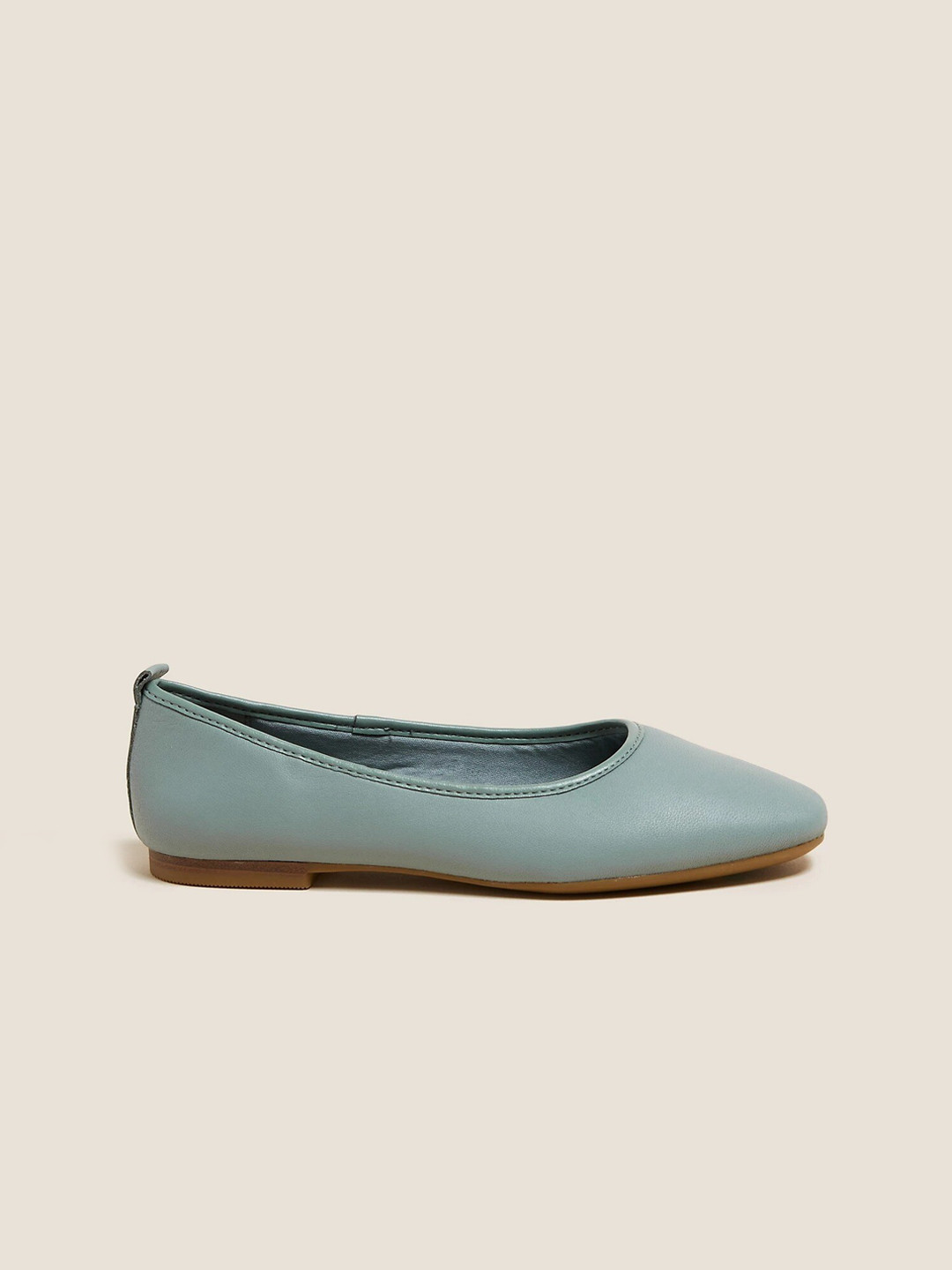 Buy Marks & Spencer Women Green Solid Synthetic Leather Ballerinas