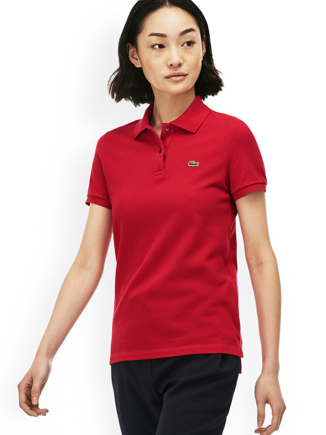 Buy Lacoste Women Red Solid Polo Collar T Shirt Tshirts for Women 2048069 Myntra
