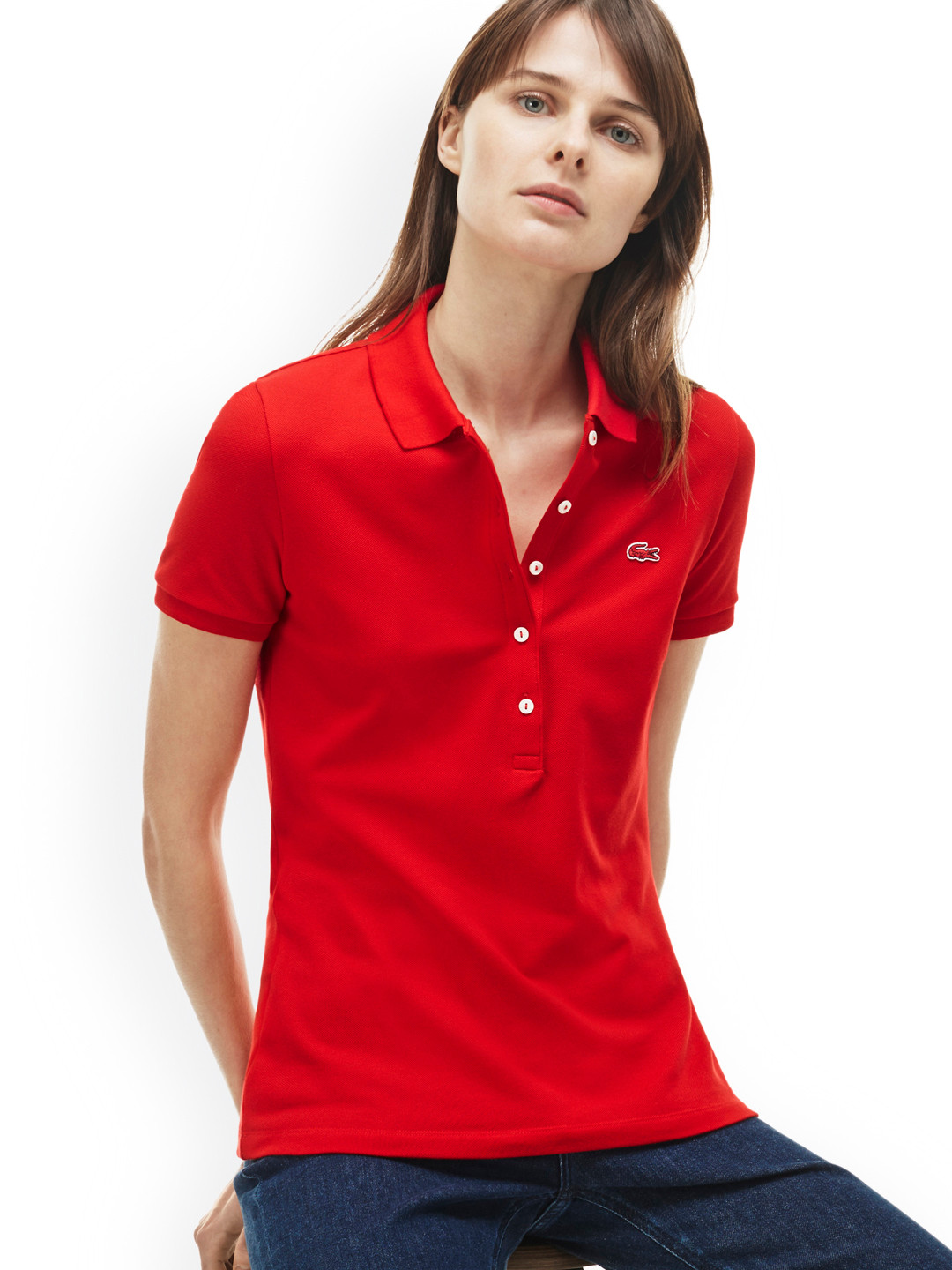 Buy Lacoste Women Red Solid Polo Collar T Shirt Tshirts for Women 2048077 Myntra