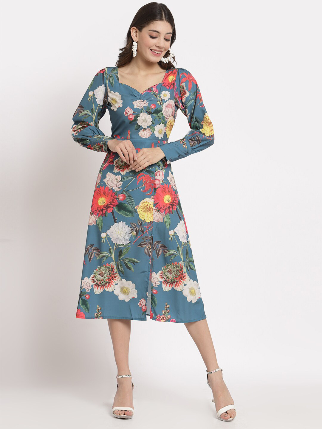 AAYU Women Printed Shirt Collar Dhoti Styled Midi Dress
