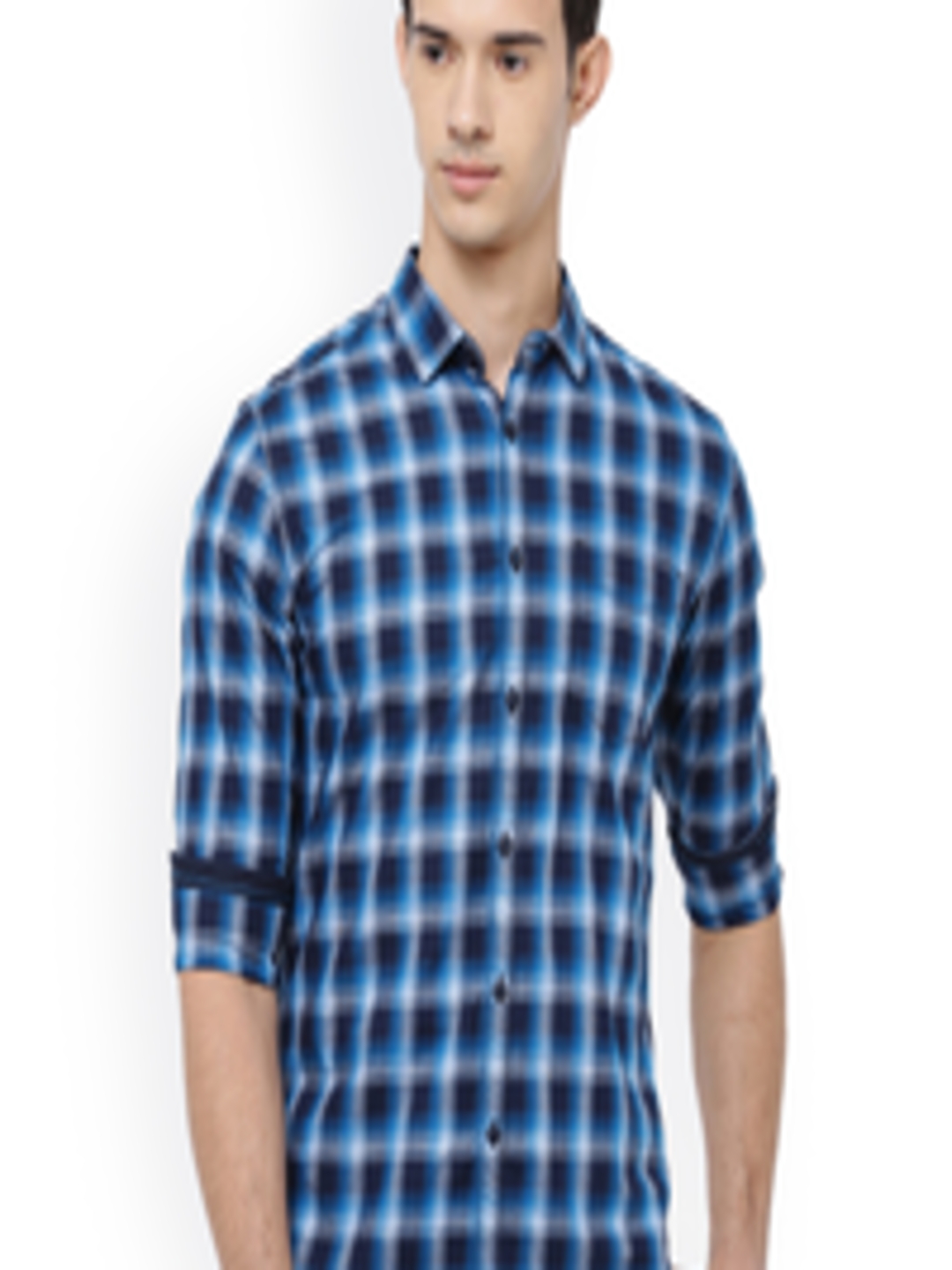 Buy LOCOMOTIVE Men Blue Slim Fit Checked Casual Shirt - Shirts for Men ...