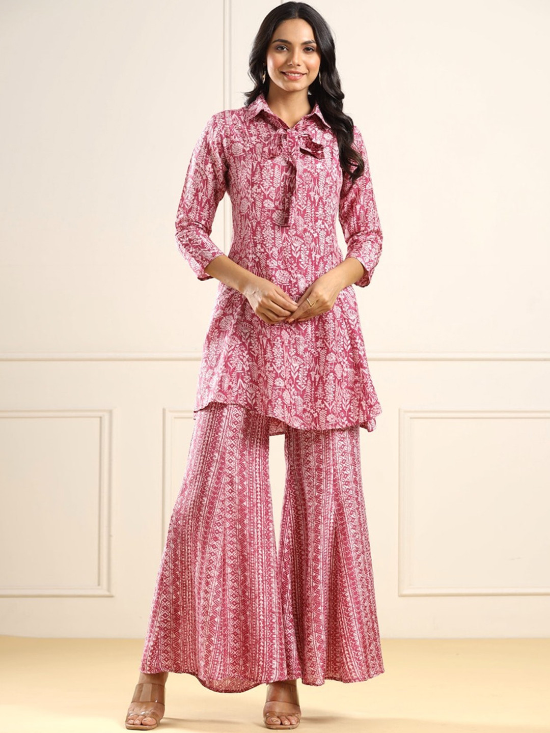 Buy JISORA Women Pink Printed Pure Silk Co Ord Set - Co Ords for Women ...