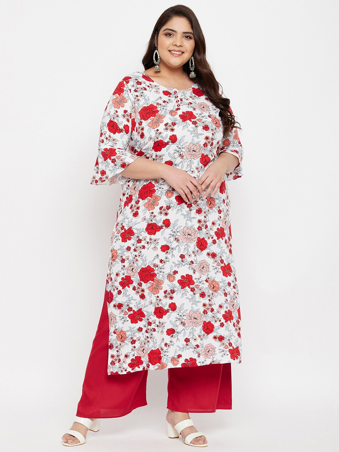 Tissu Women's Black & Pink Floral Printed Kurta With Palazzo Set - 100% Rayon, 3/4 Sleeves (47" Kurta, 39" Palazzo) - View #9
