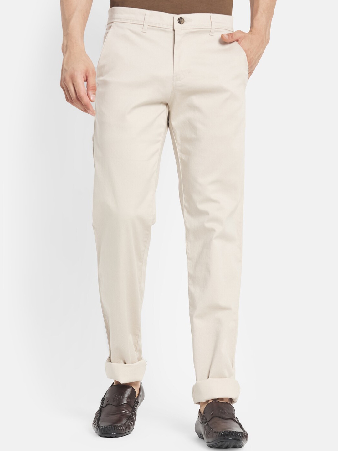 Buy Octave Men Cream Coloured Solid Casual Trouser - Trousers for Men ...