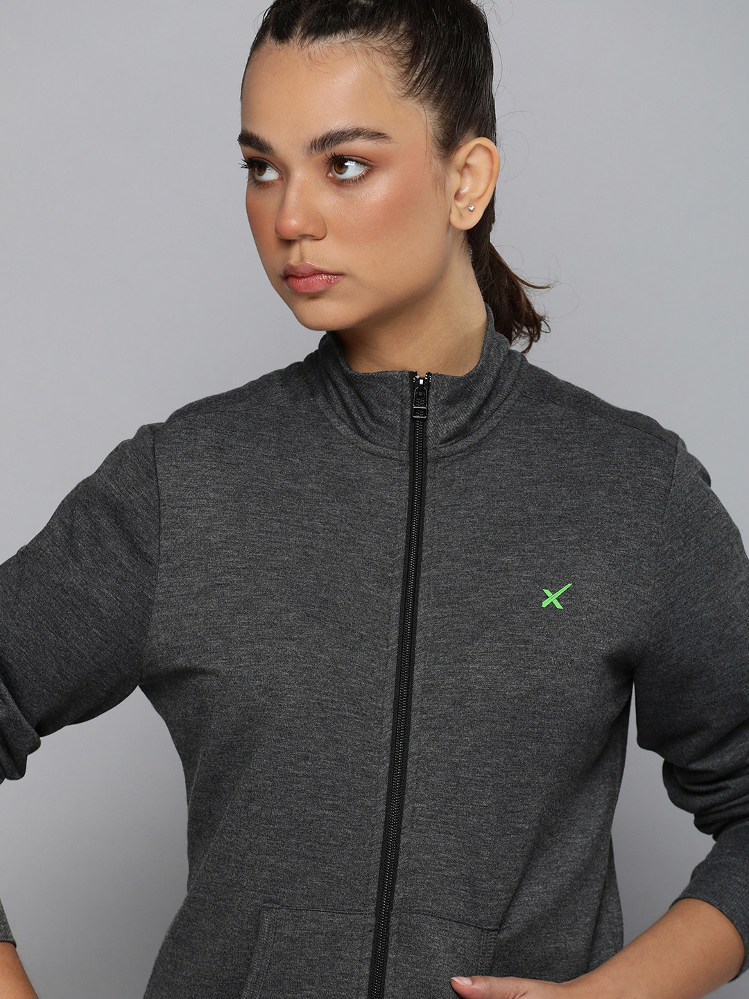Buy HRX By Hrithik Roshan Women Charcoal Grey Solid Sweatshirts