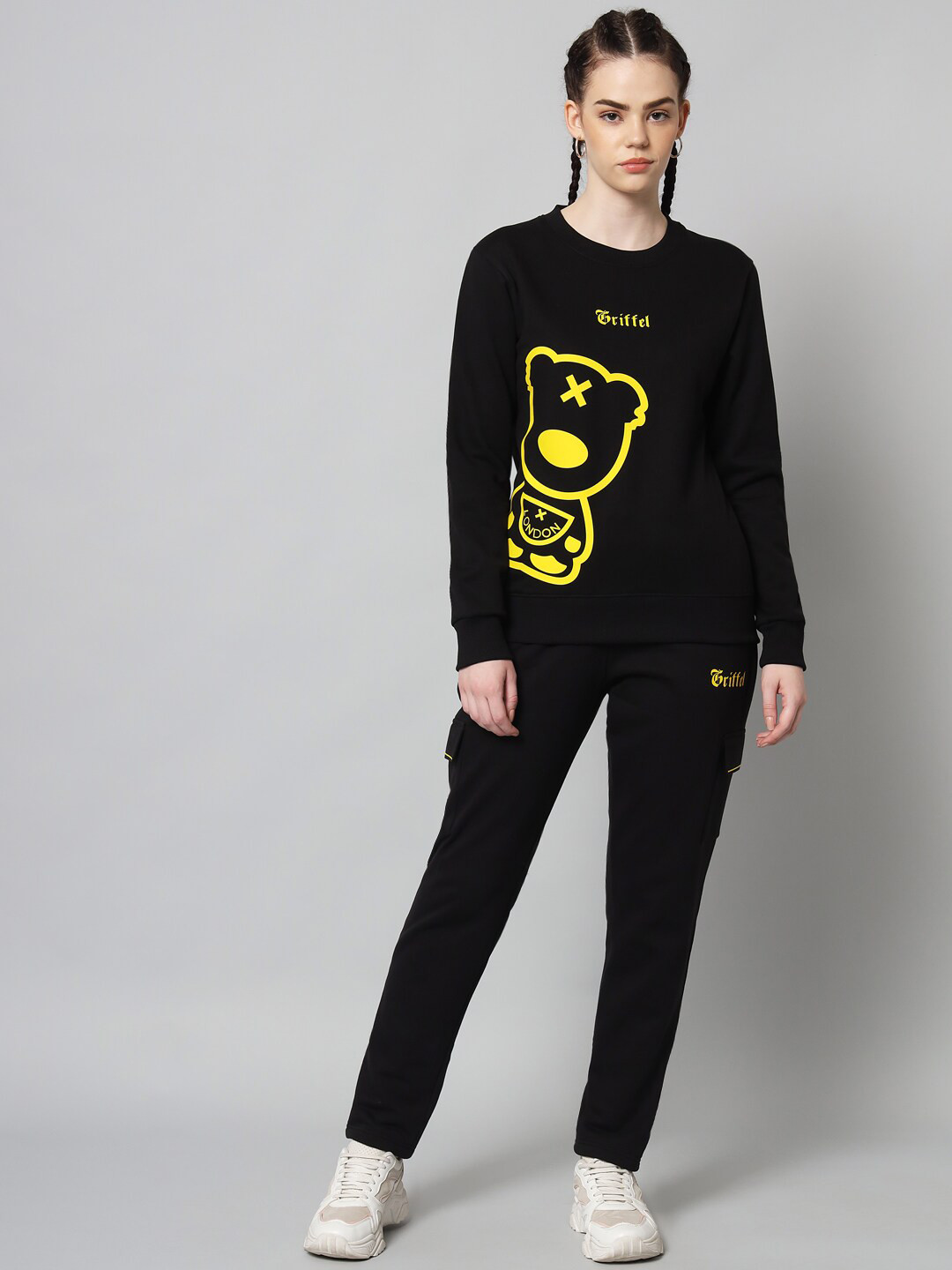 Buy GRIFFEL Women Black Printed Cotton Tracksuits Tracksuits for