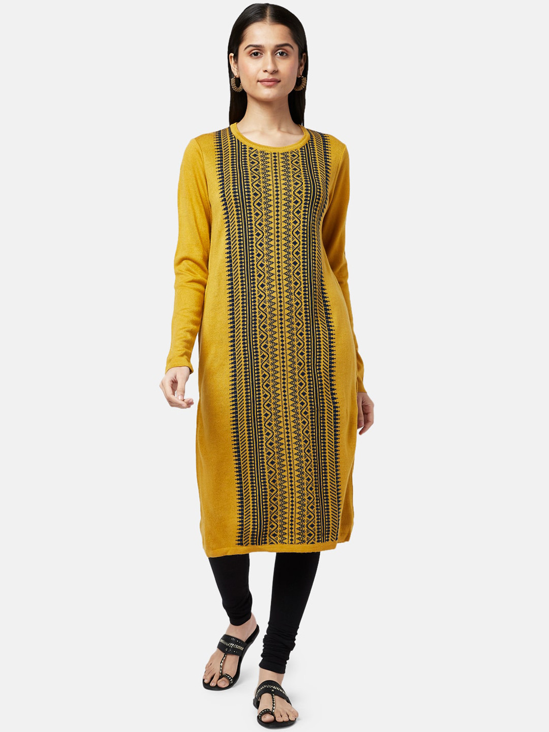 Buy RANGMANCH BY PANTALOONS Women Mustard Yellow Geometric Woven Design
