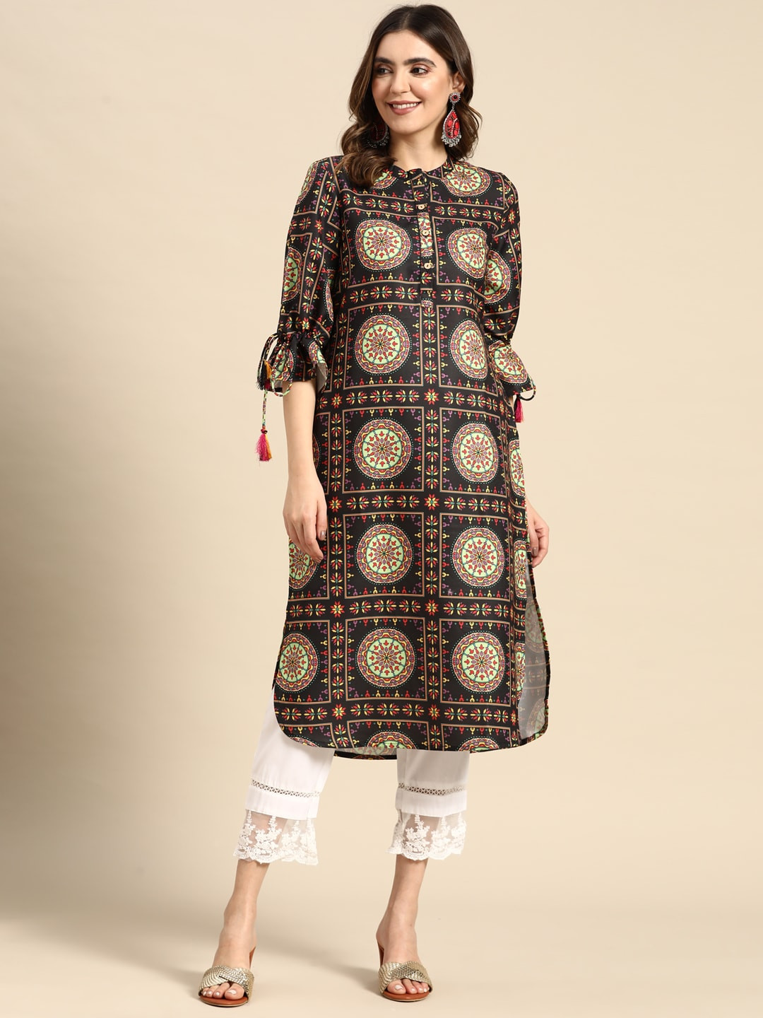 Buy Sangria Women Ethnic Motifs Printed Bell Sleeves Kurta Kurtas for