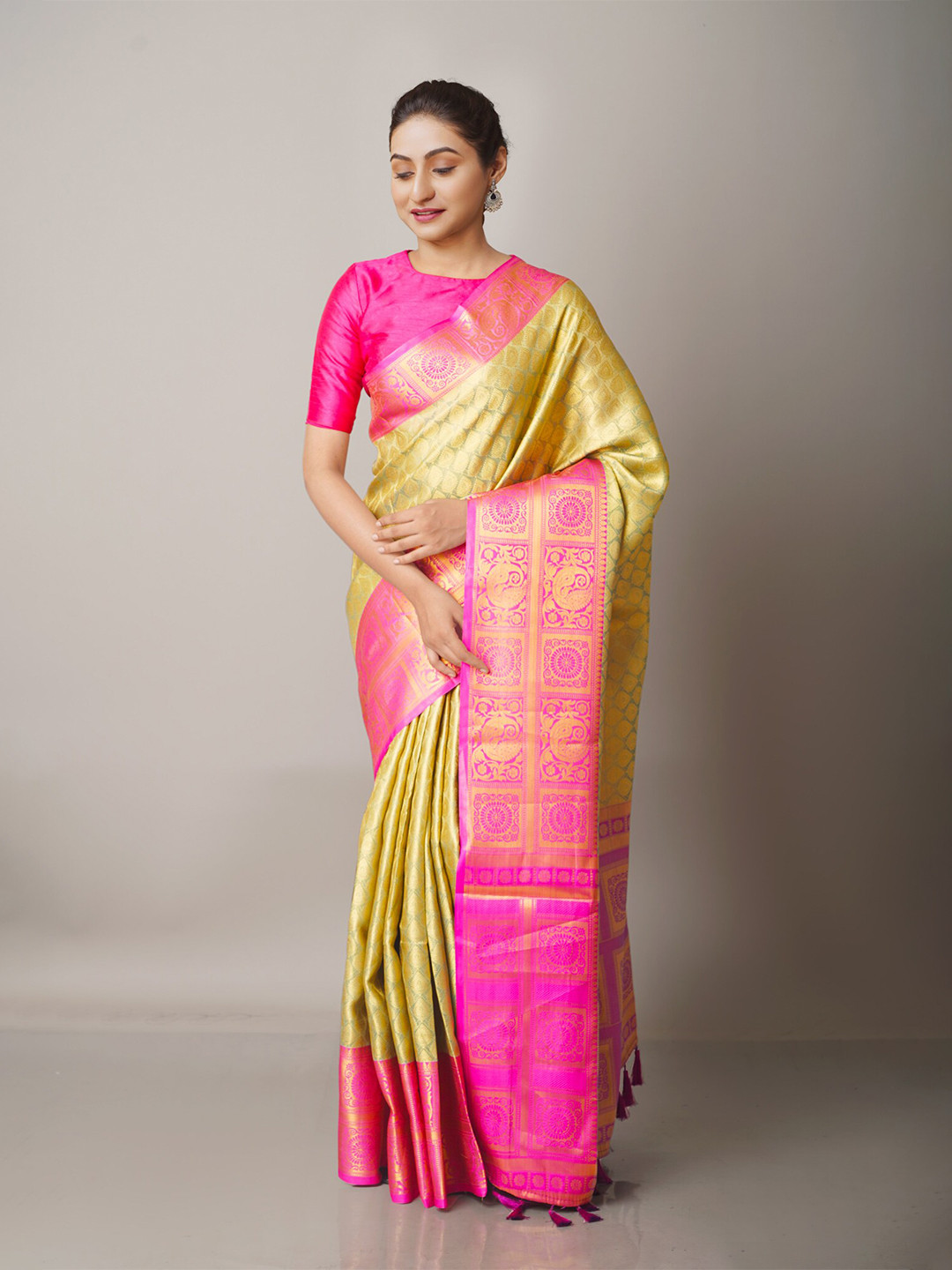 Pink Ethnic Motifs Zari Silk Cotton Banarasi Saree