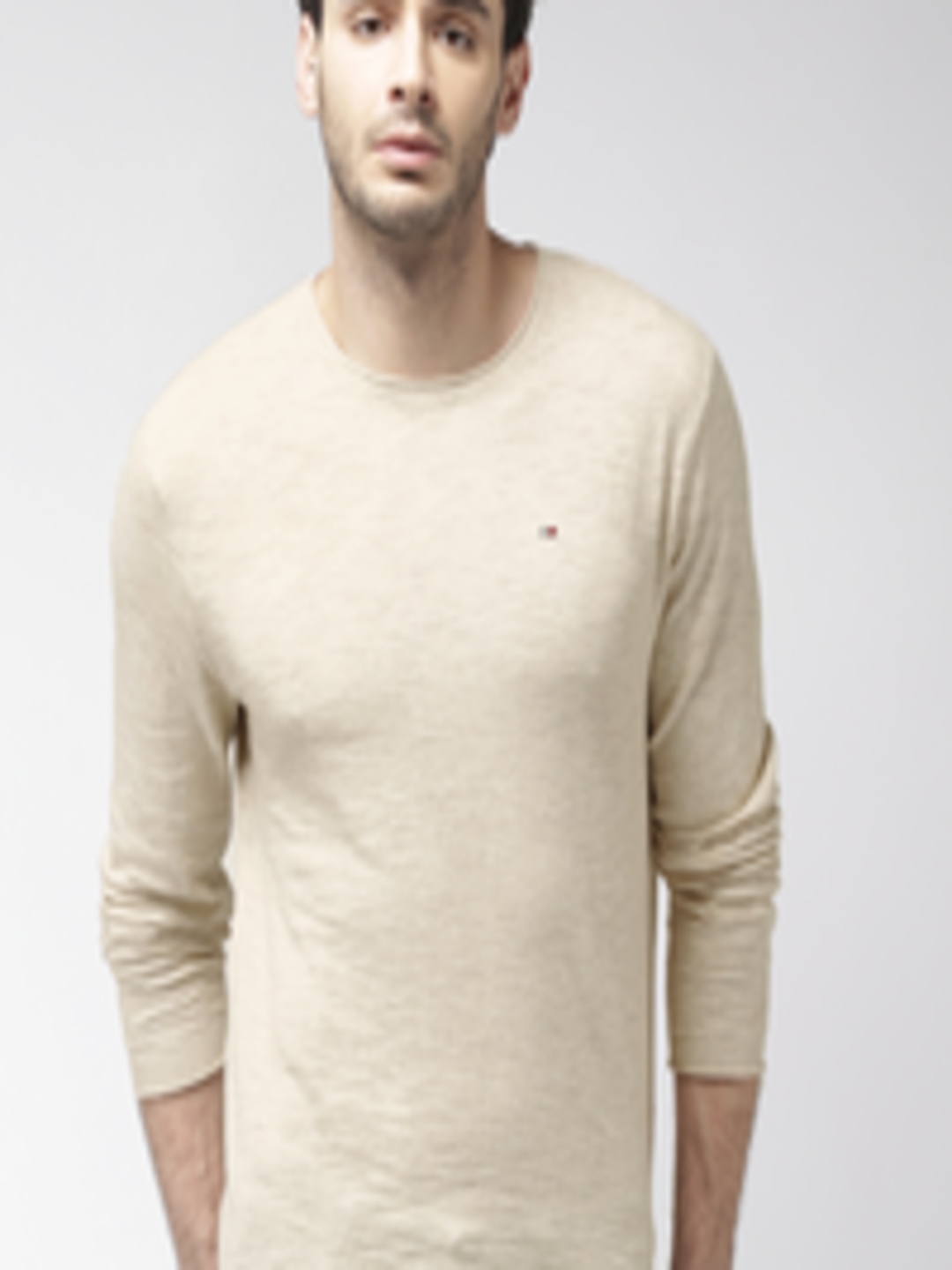Buy Tommy Hilfiger Men Beige Solid Pullover Sweater - Sweaters for Men ...