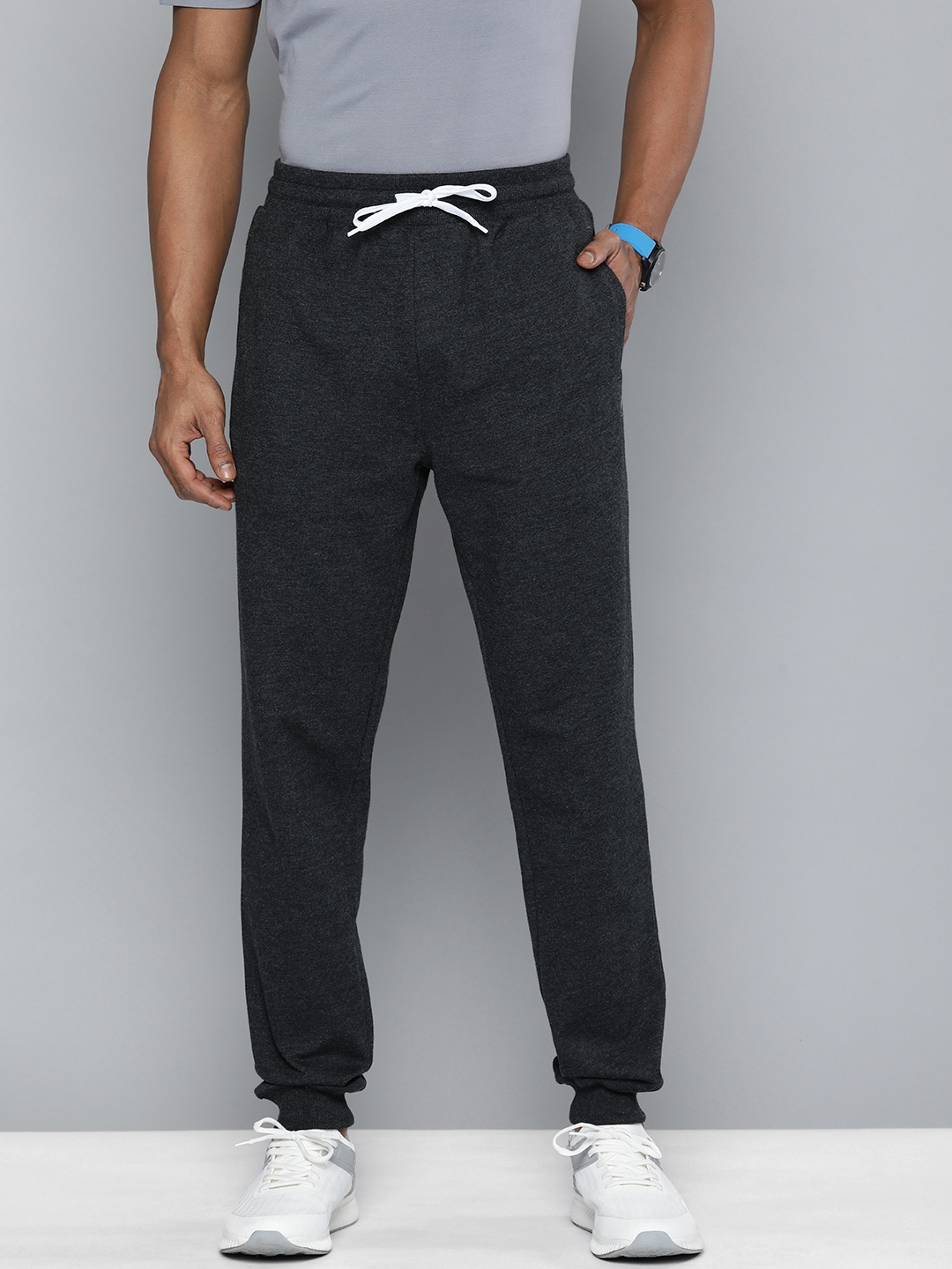 Buy HRX By Hrithik Roshan Men Solid Black Heather Terry Joggers Track