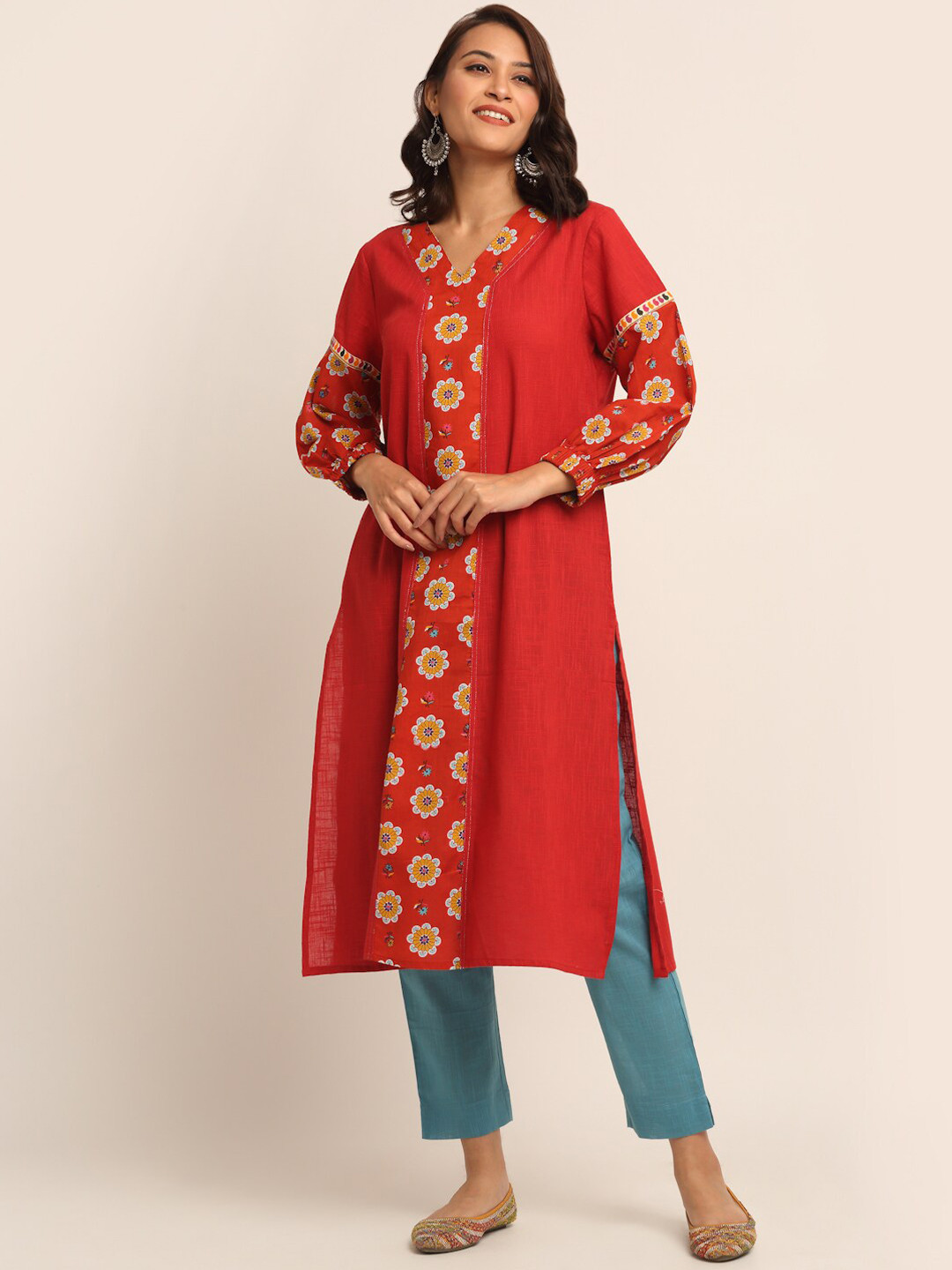 Buy EK BY EKTA KAPOOR Women Rust Orange Cotton Floral Front Placket