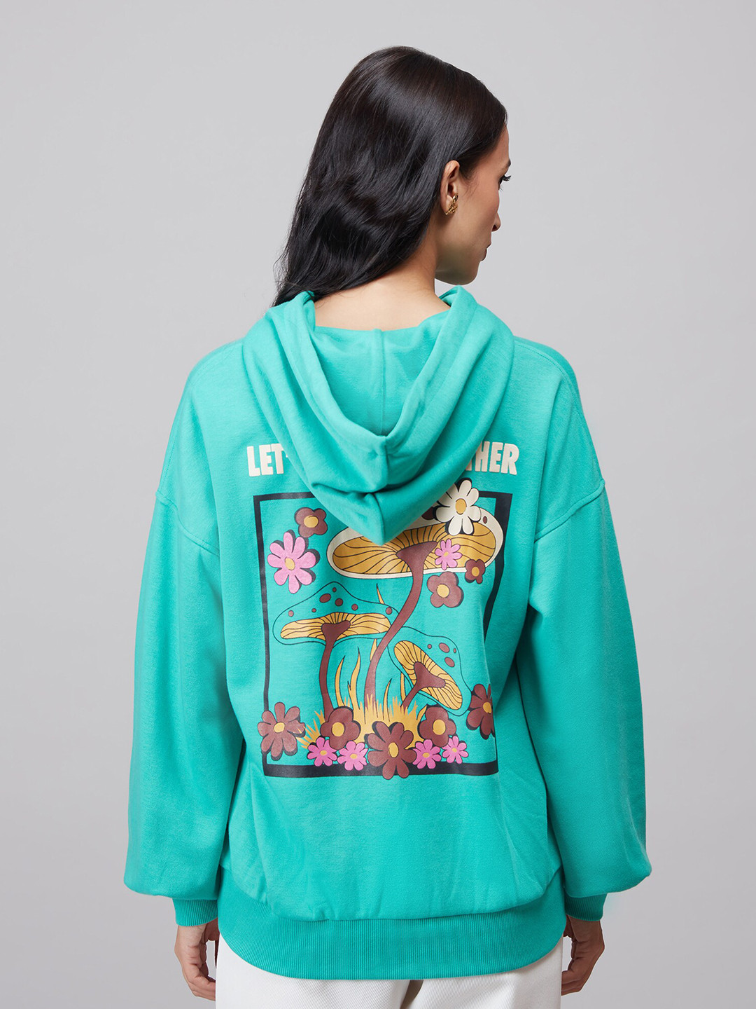 Buy 20Dresses Women Green Printed Hooded Sweatshirt Sweatshirts for