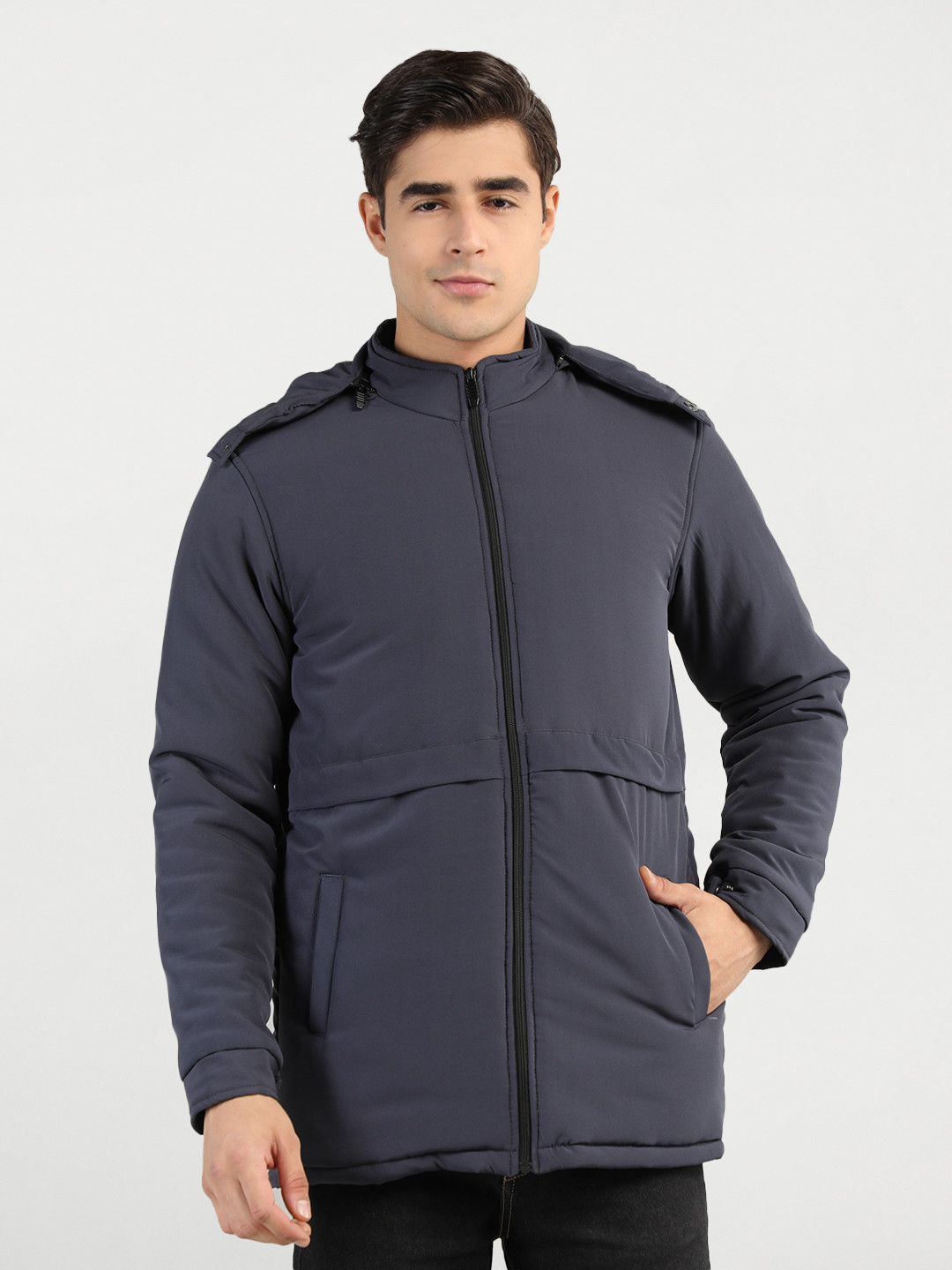 Buy CHKOKKO Men Grey Longline Outdoor Padded Jacket Jackets for Men