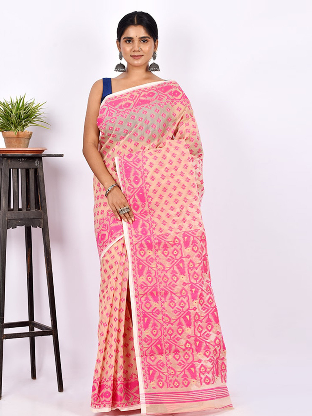 Buy AllSilks Cream Coloured Ethnic Motifs Saree Sarees for Women