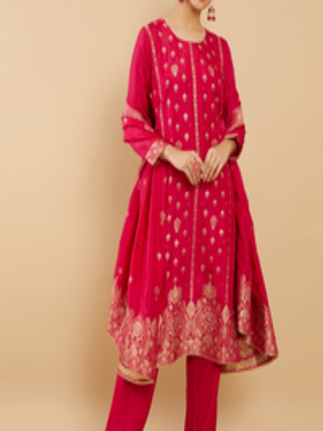 Buy Soch Fuchsia & Gold Toned Printed Unstitched Dress Material - Dress ...