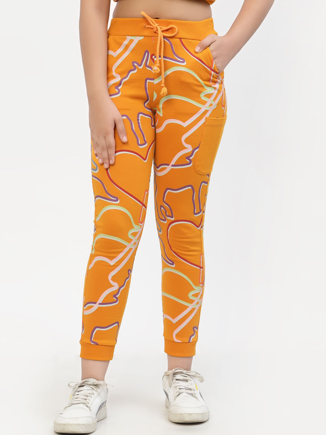 Buy SPUNKIES Girls Orange Abstract Printed Dry Fit Organic Cotton Track