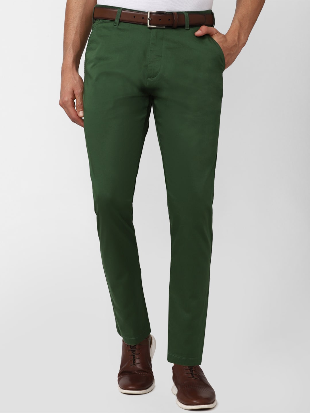 Buy Peter England Casuals Men Green Slim Fit Trouser - Trousers for Men ...