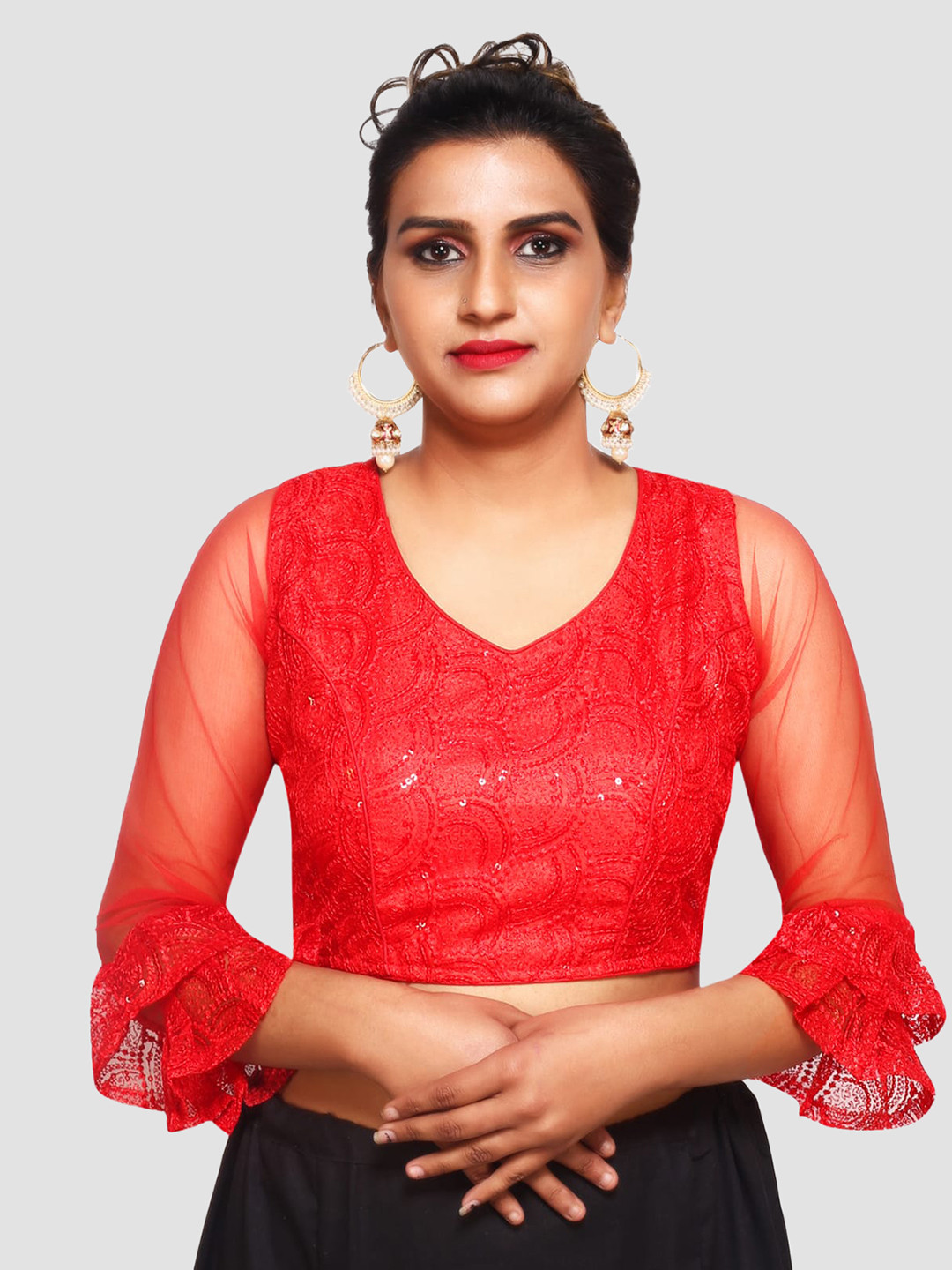 Women's cotton Red Embellished Designer Saree With Blouse Piece