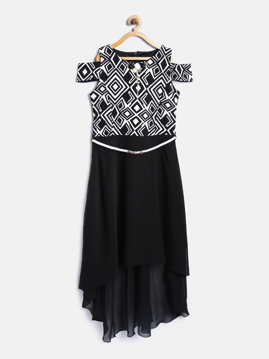 Girls Black Printed Casual Dress