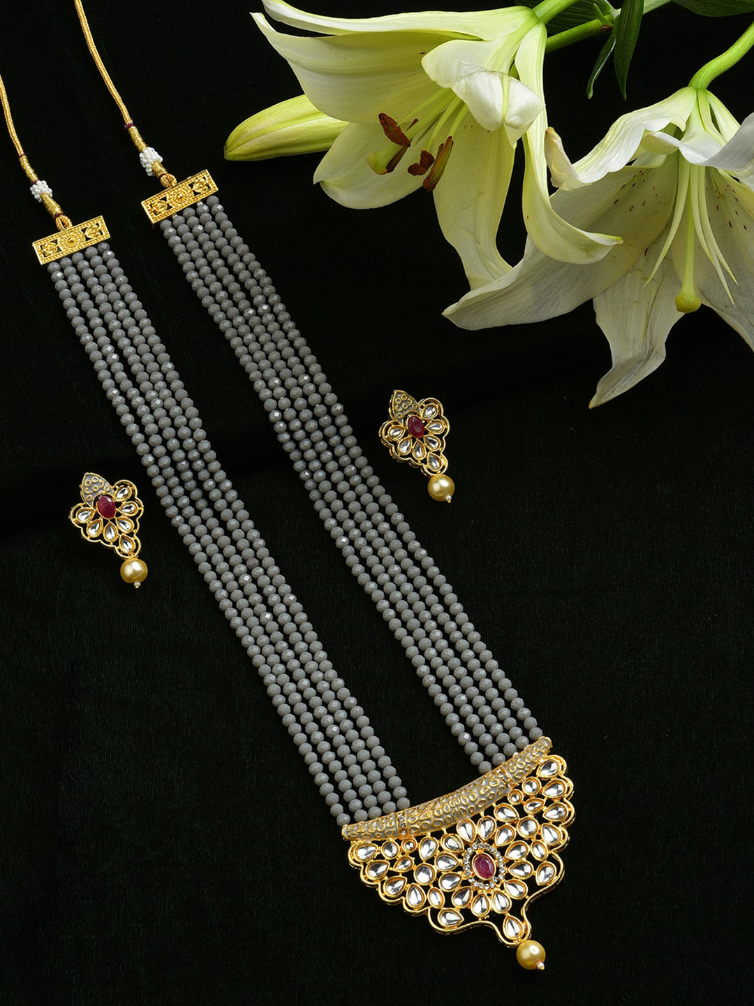 Buy SOHI Women Gold Plated With Grey Artificial Beads Jewellery Set