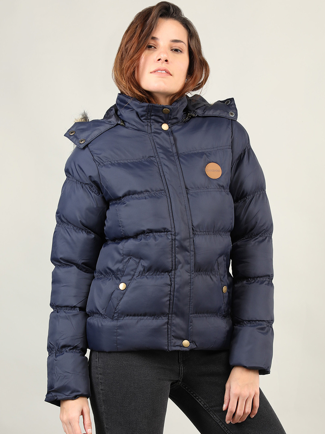 Buy CHKOKKO Women Navy Blue Lightweight Outdoor Padded Jacket Jackets