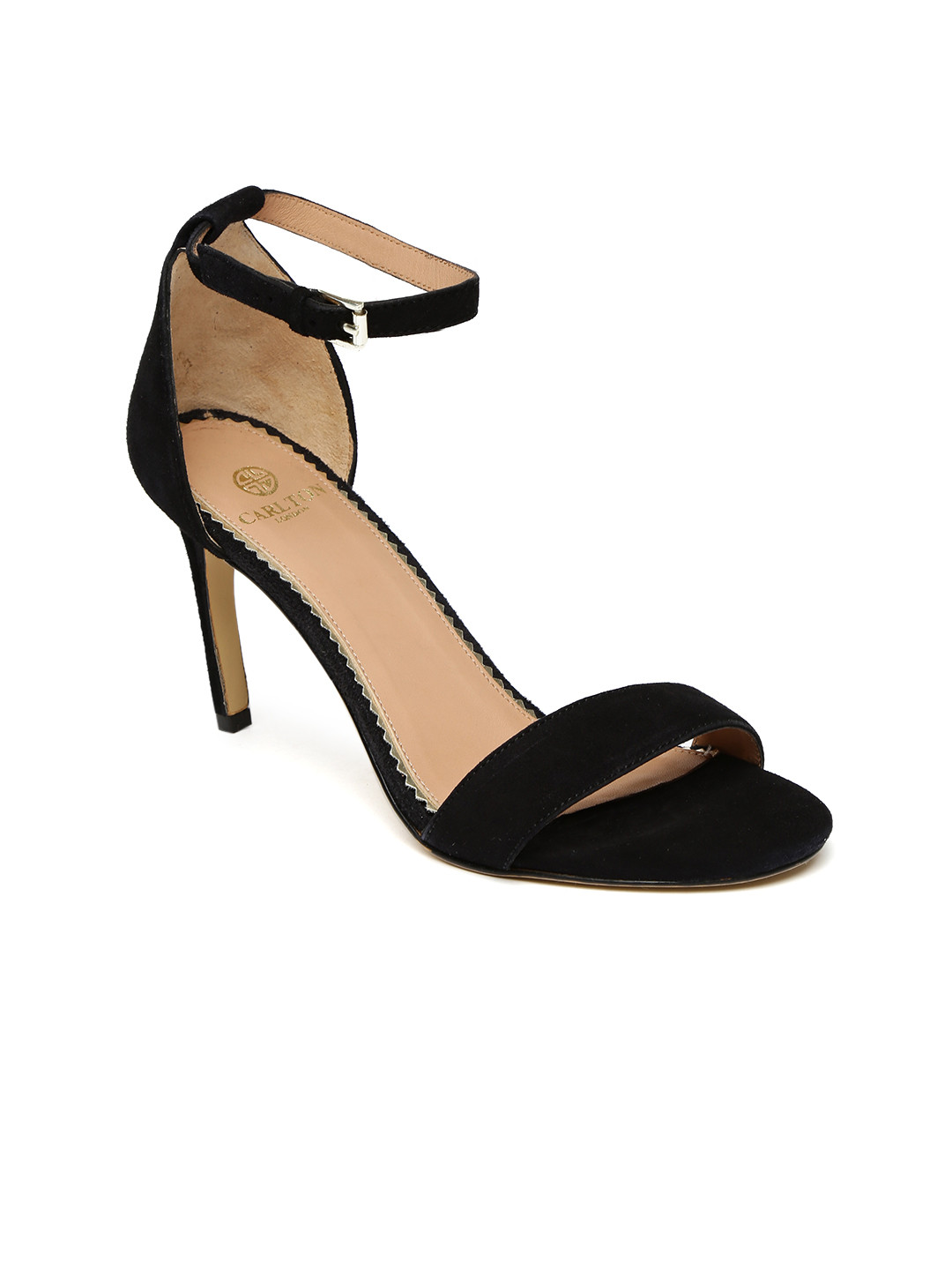 Buy Carlton London Women Black Solid Leather Sandals - Heels for Women 2051632 | Myntra