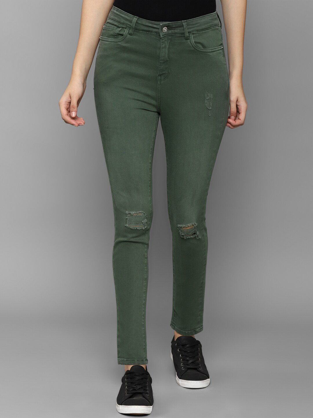 Buy Allen Solly Woman Women Green Skinny Fit Mildly Distressed Light Fade Jeans Jeans for