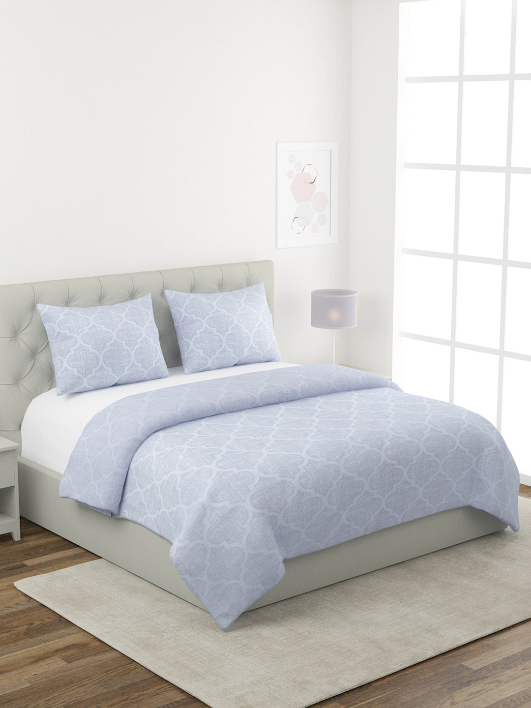 Buy ROMEE Blue Ethic Print 180 TC Queen Size Bed Cover With 2 Pillow