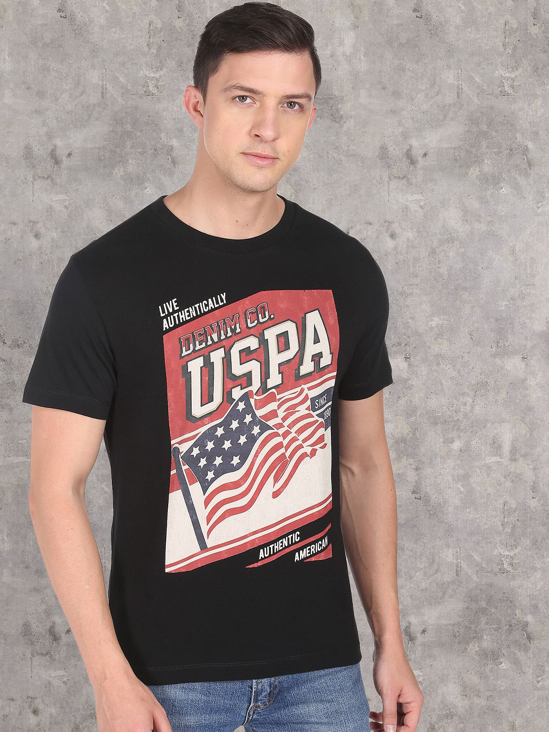 U.S. Grand Black Cotton Men's Polo Shirt