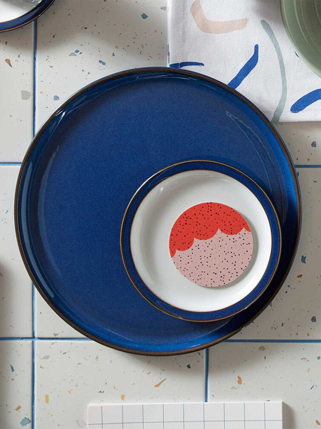 Buy Denby Blue & Brown Dishwasher Safe Stoneware Matte Plate Dinnerware for Unisex 20518496