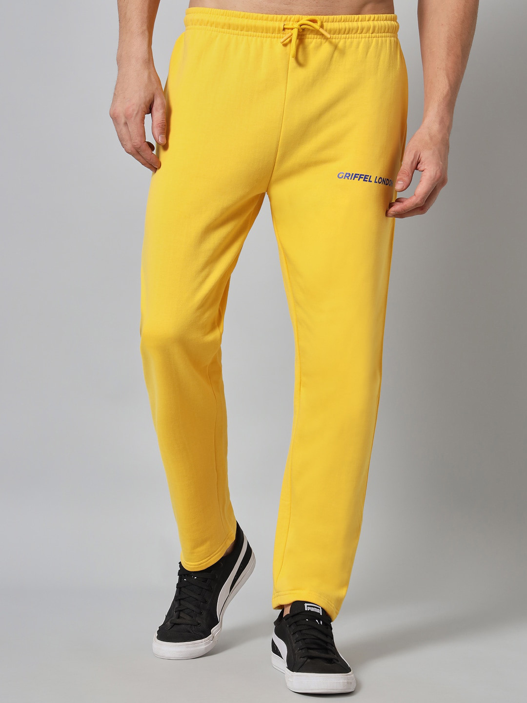 Buy GRIFFEL Men Yellow Solid Pure Cotton Track Pants Track Pants for