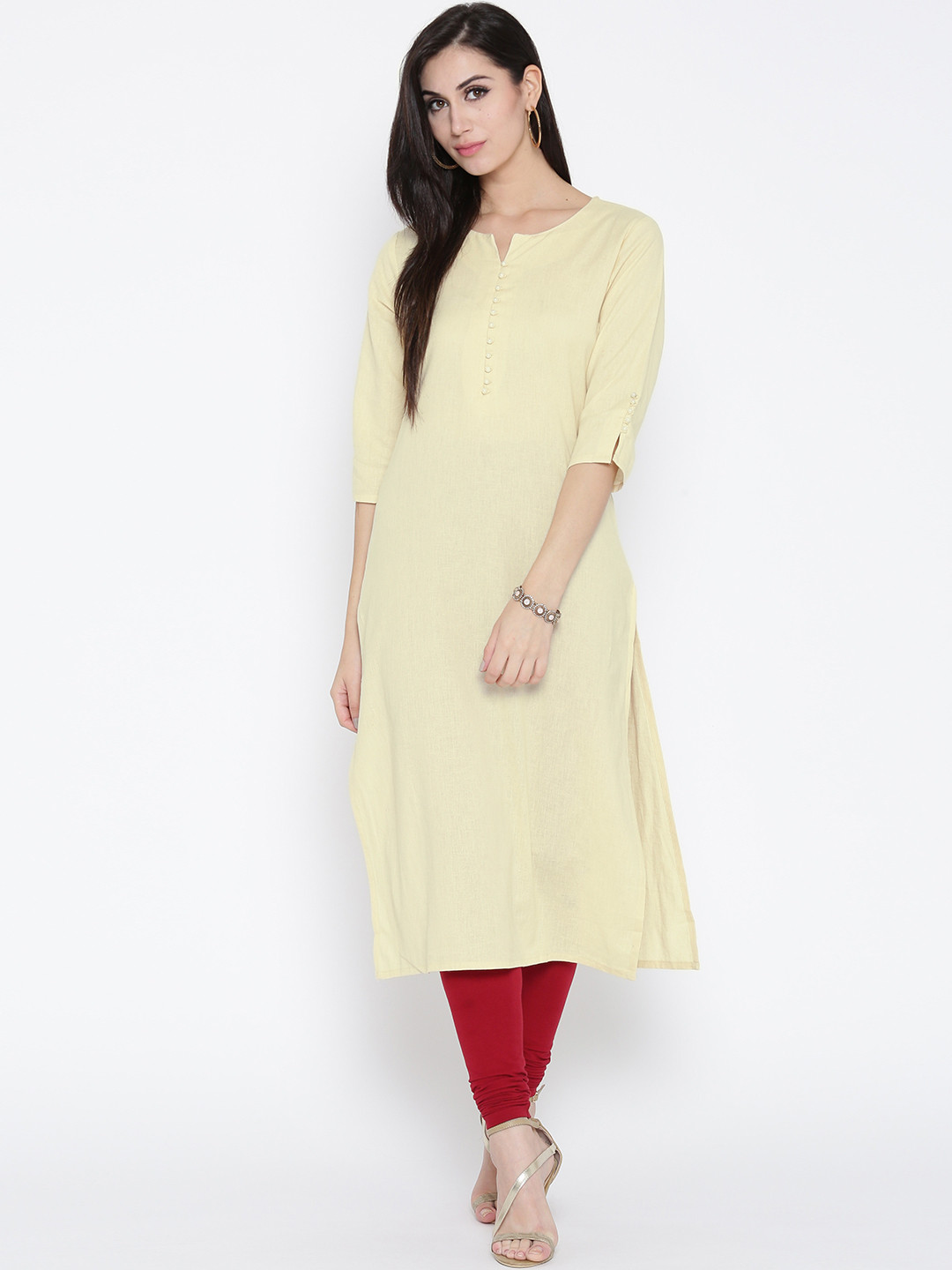 Buy Shree Women Cream Coloured Solid Straight Kurta Kurtas for Women
