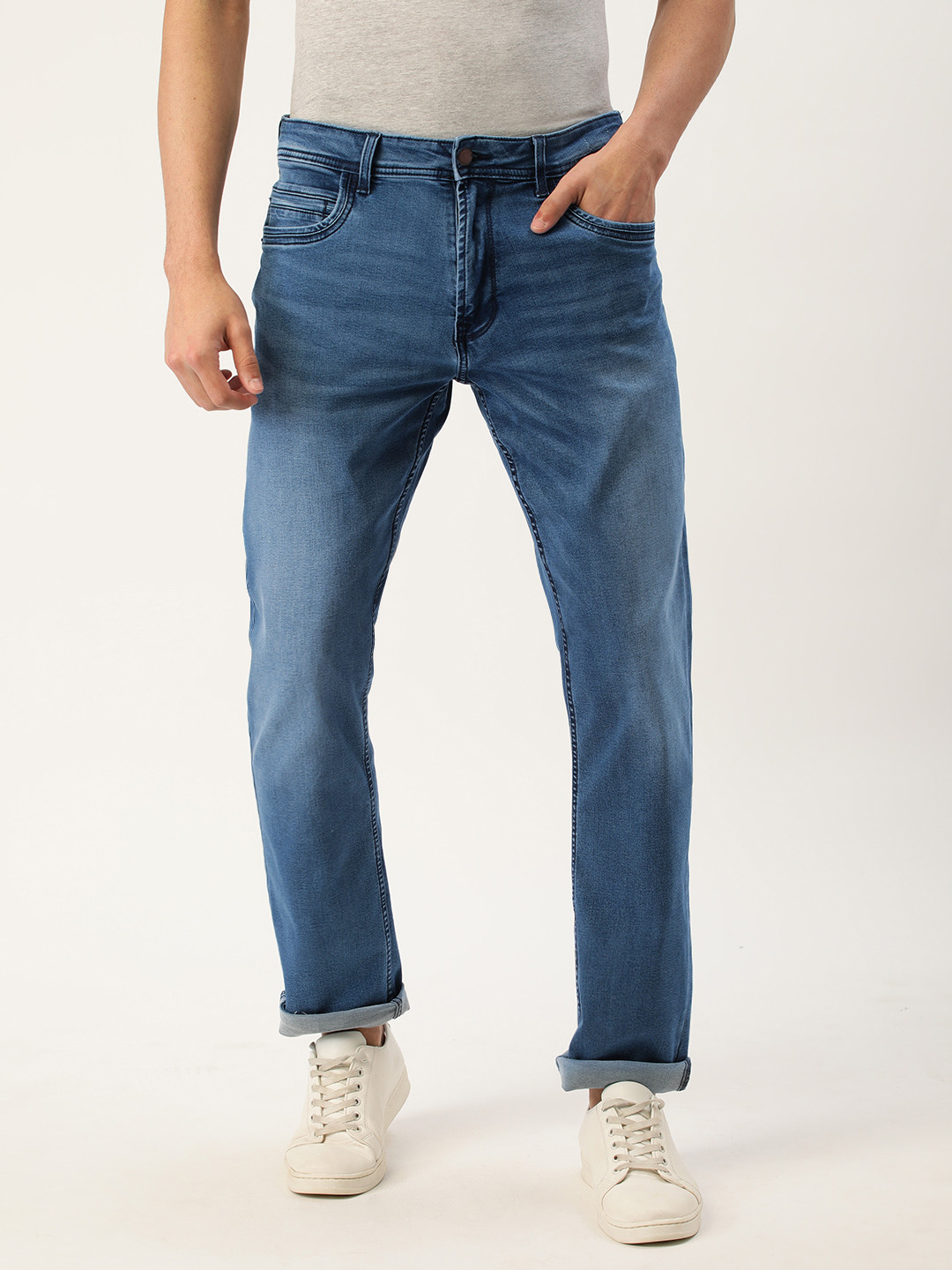 Buy Peter England Better Jeans Company Men Blue Custom Fit Light Fade