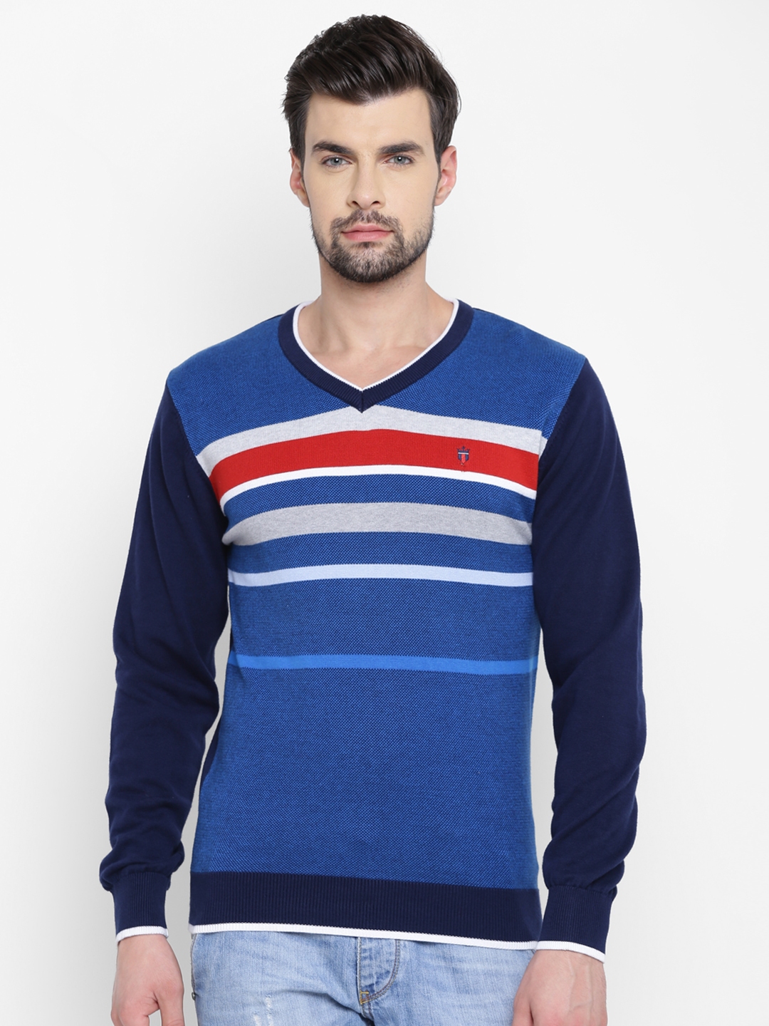 Buy Louis Philippe Sport Men Blue Striped Sweater - Sweaters for Men ...