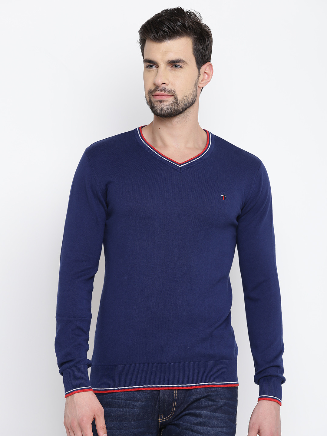 Buy Louis Philippe Sport Men Navy Blue Solid Sweater - Sweaters for Men 2052486 | Myntra