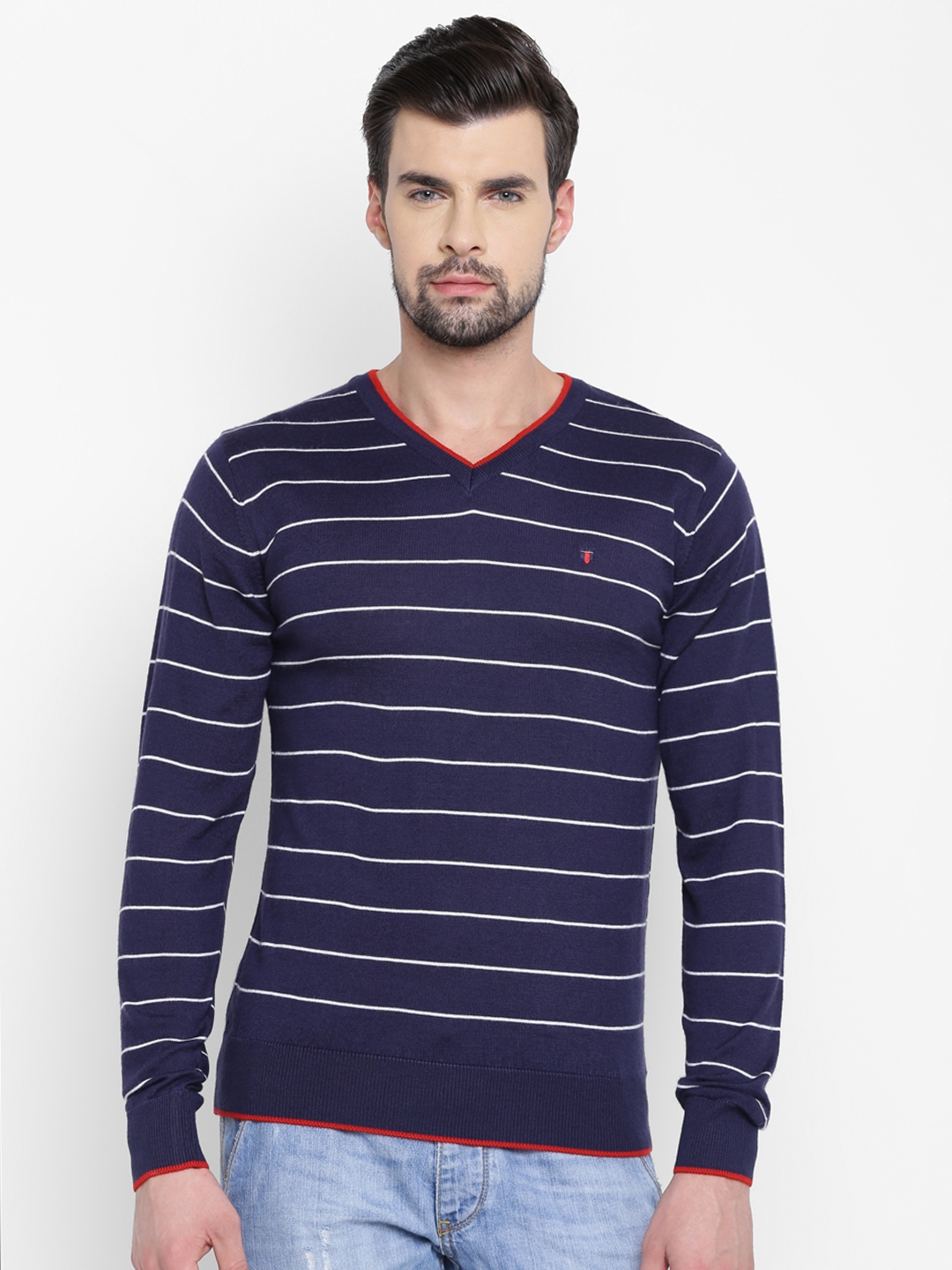 Buy Louis Philippe Sport Men Navy Striped Sweater - Sweaters for Men ...