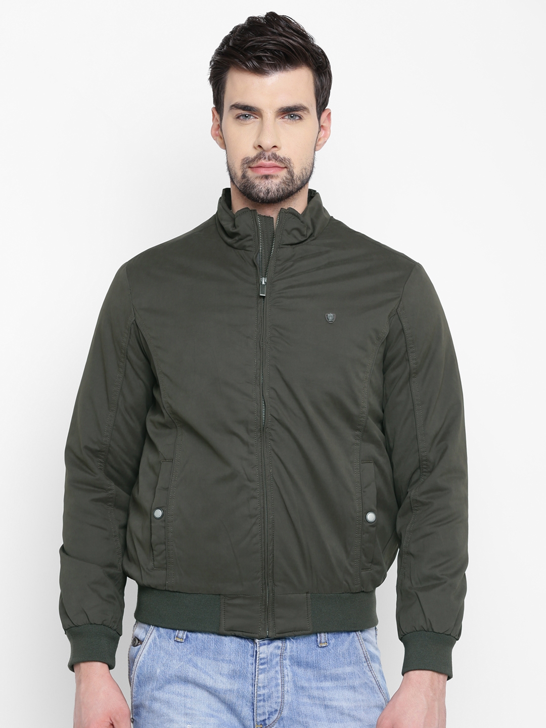 Buy Louis Philippe Men Olive Green Solid Bomber - Jackets for Men ...