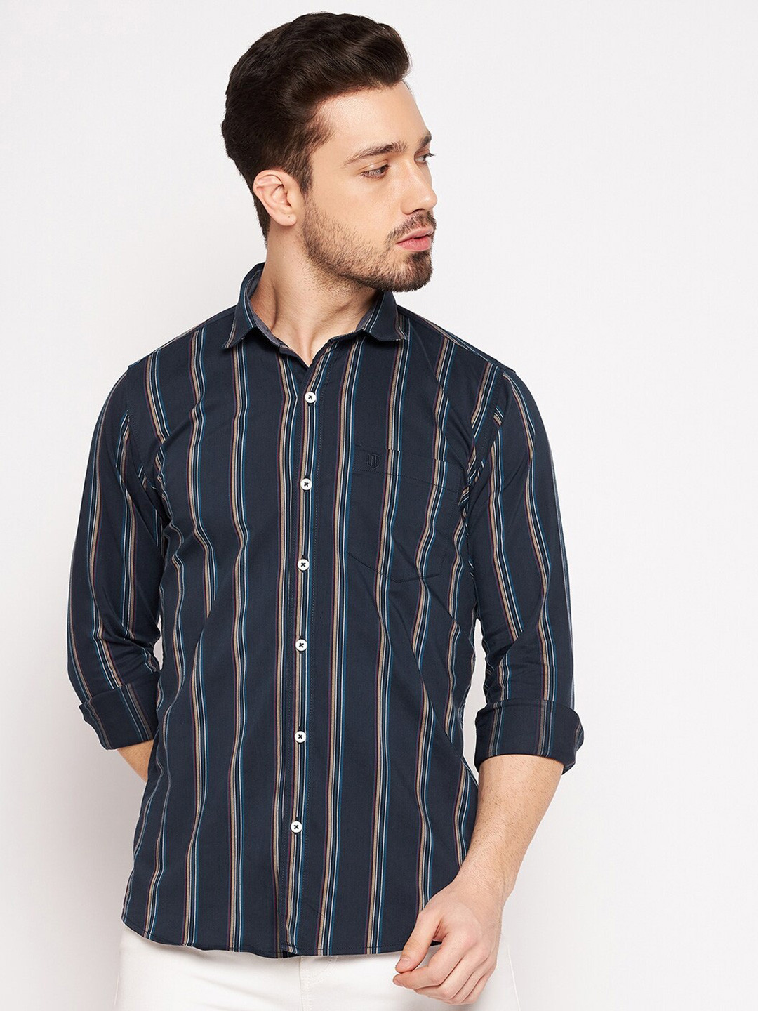 Buy Duke Men Navy Blue Slim Fit Striped Cotton Casual Shirt - Shirts