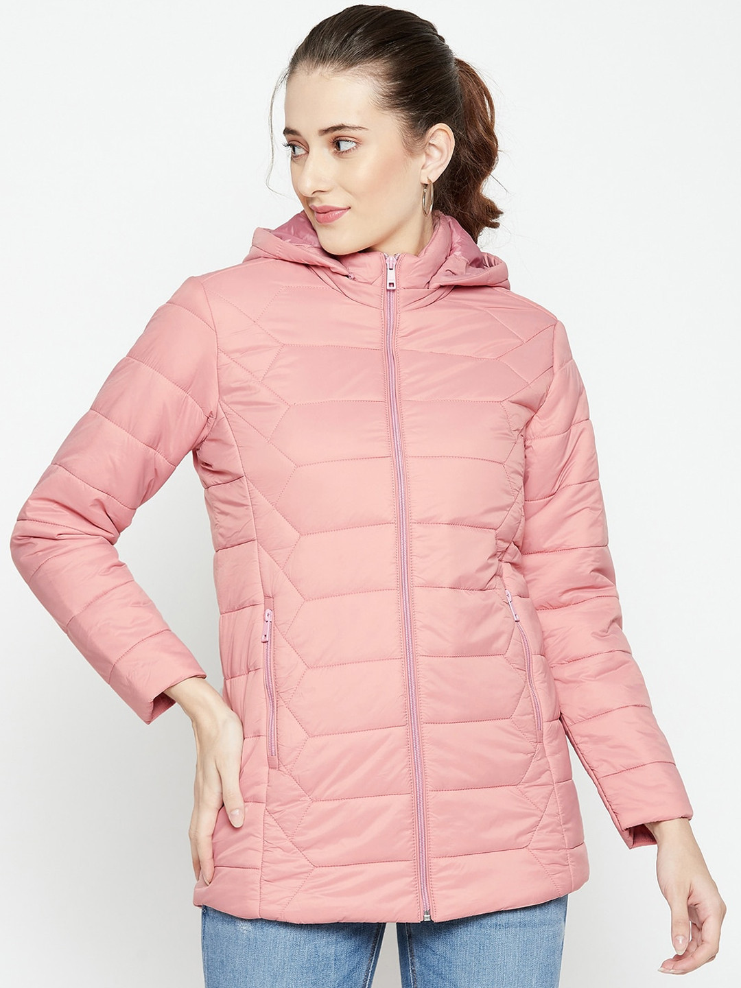 Buy Octave Women Pink Longline Quilted Jacket Jackets for Women